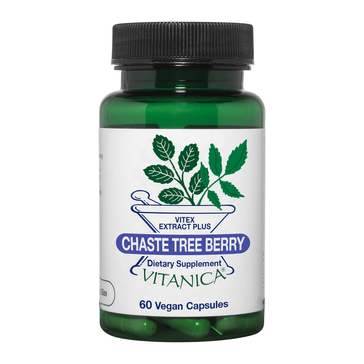 Vitanica chaste-tree berry bottle for potential menstrual regularity support.