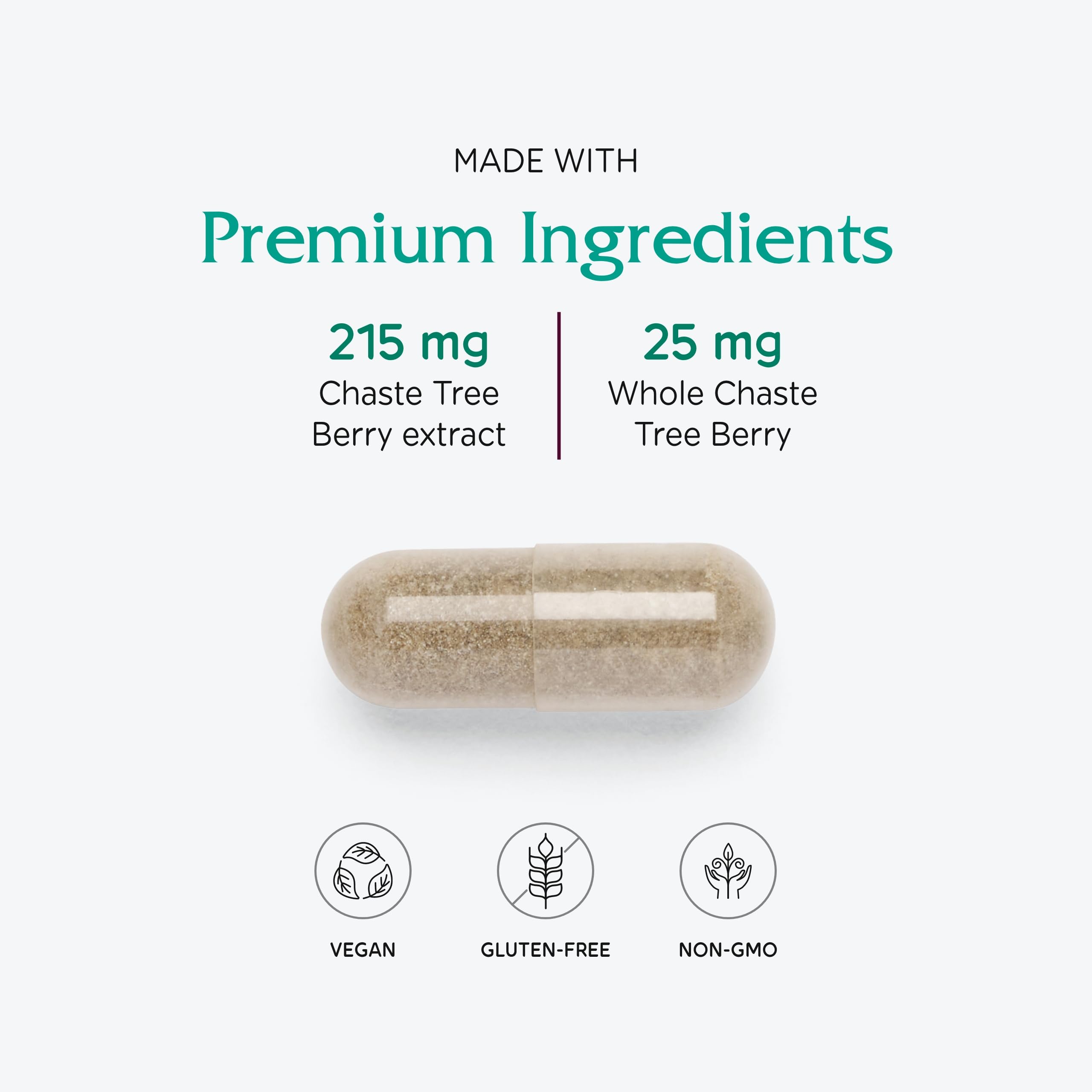Vitanica Chaste Tree Berry packaging on table suggests reliable two-month supply.