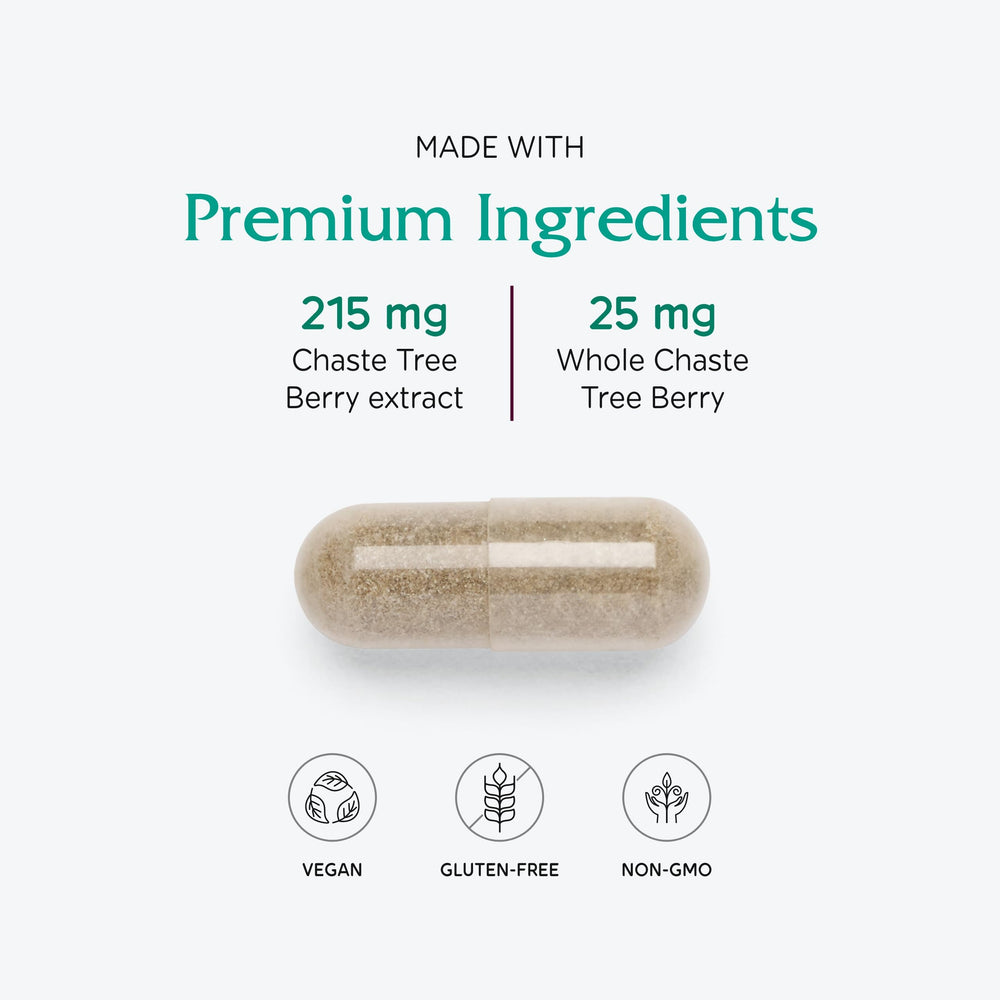 Vitanica Chaste Tree Berry packaging on table suggests reliable two-month supply.