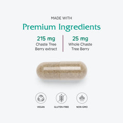 Vitanica Chaste Tree Berry packaging on table suggests reliable two-month supply.