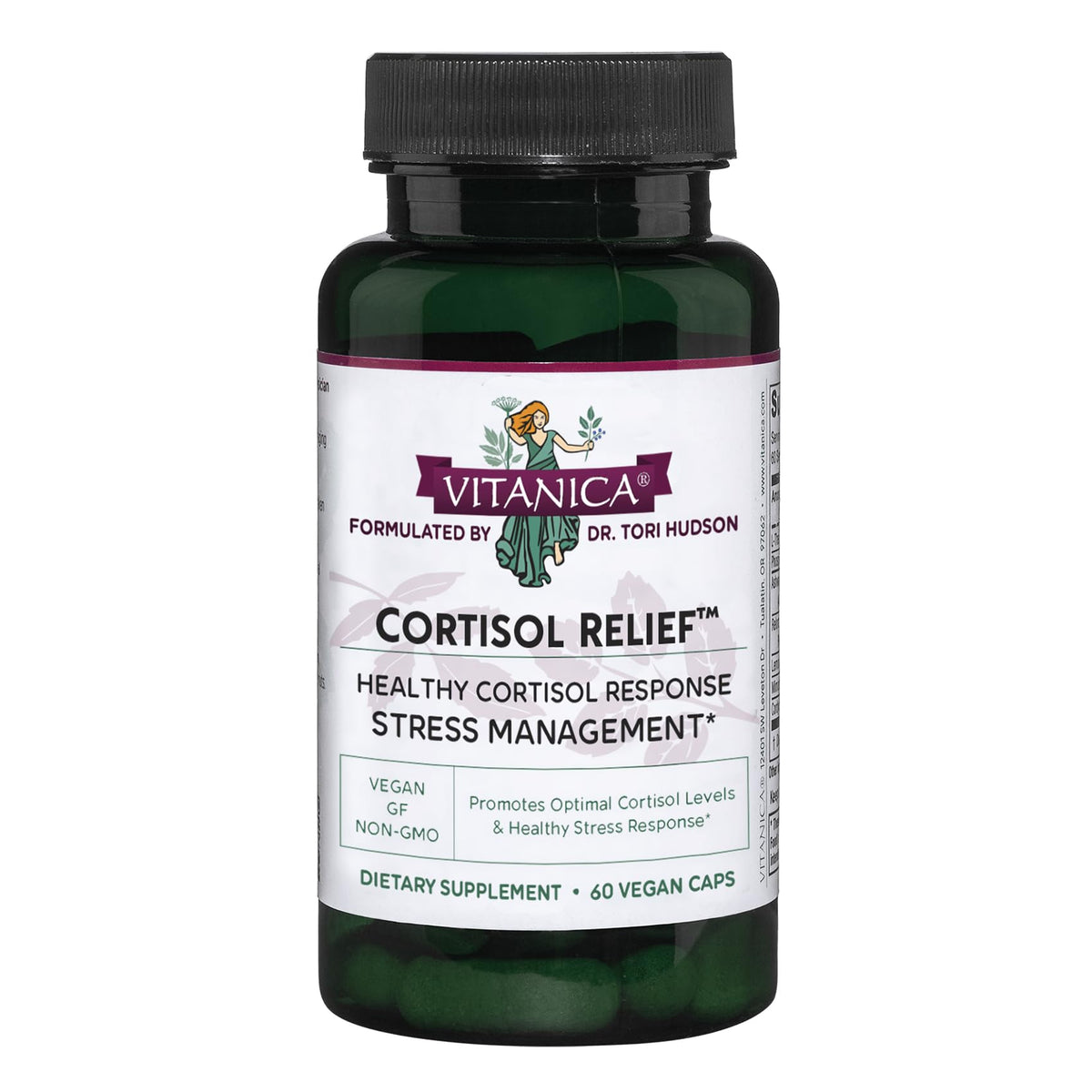 Vitanica Cortisol Relief bottle for daily stress support.