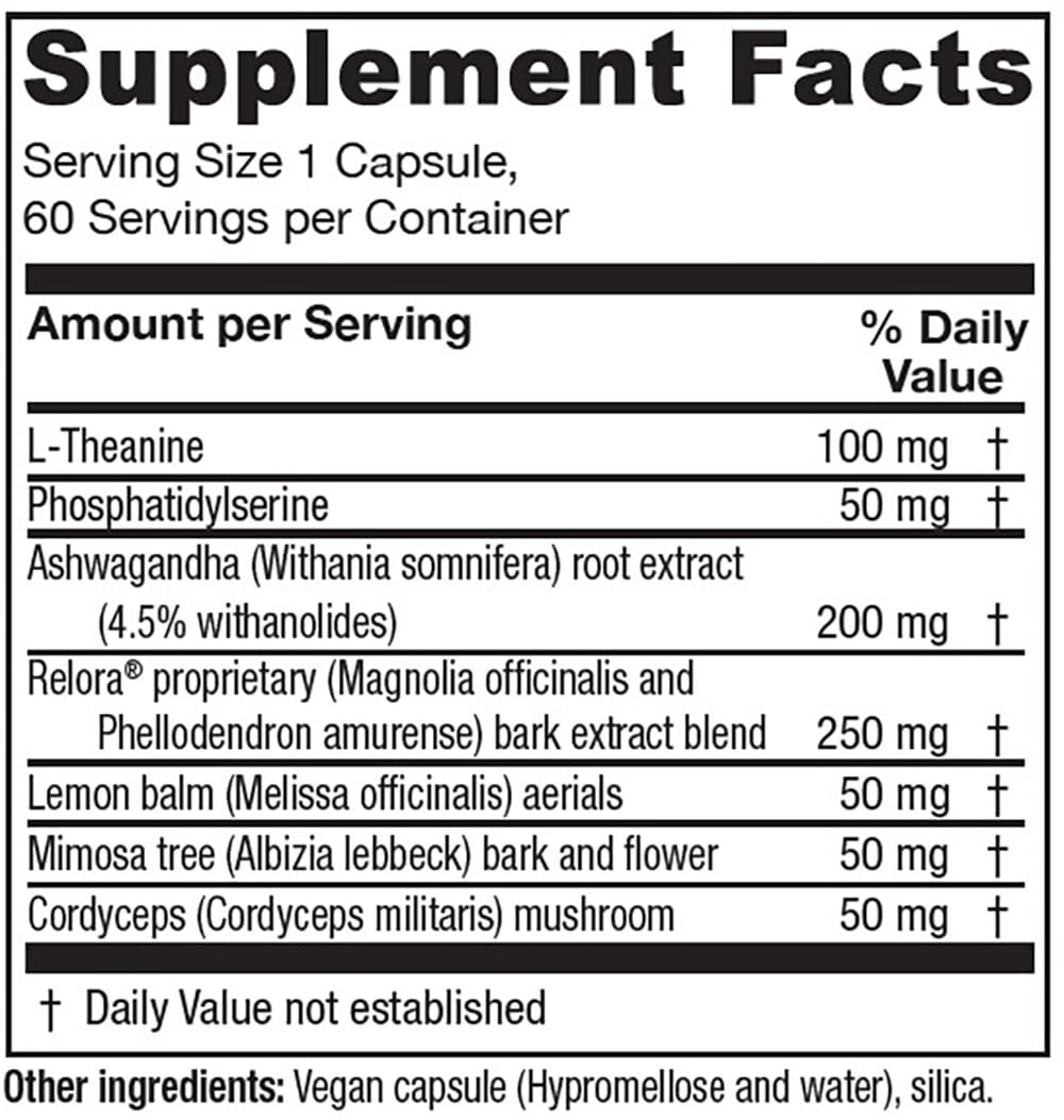 Close-up of Vitanica Cortisol Relief capsules for evening use.