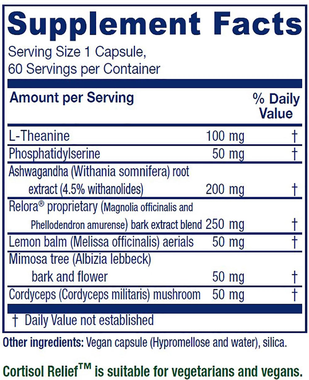Vitanica Cortisol Relief capsules close-up for convenient daily stress support.
