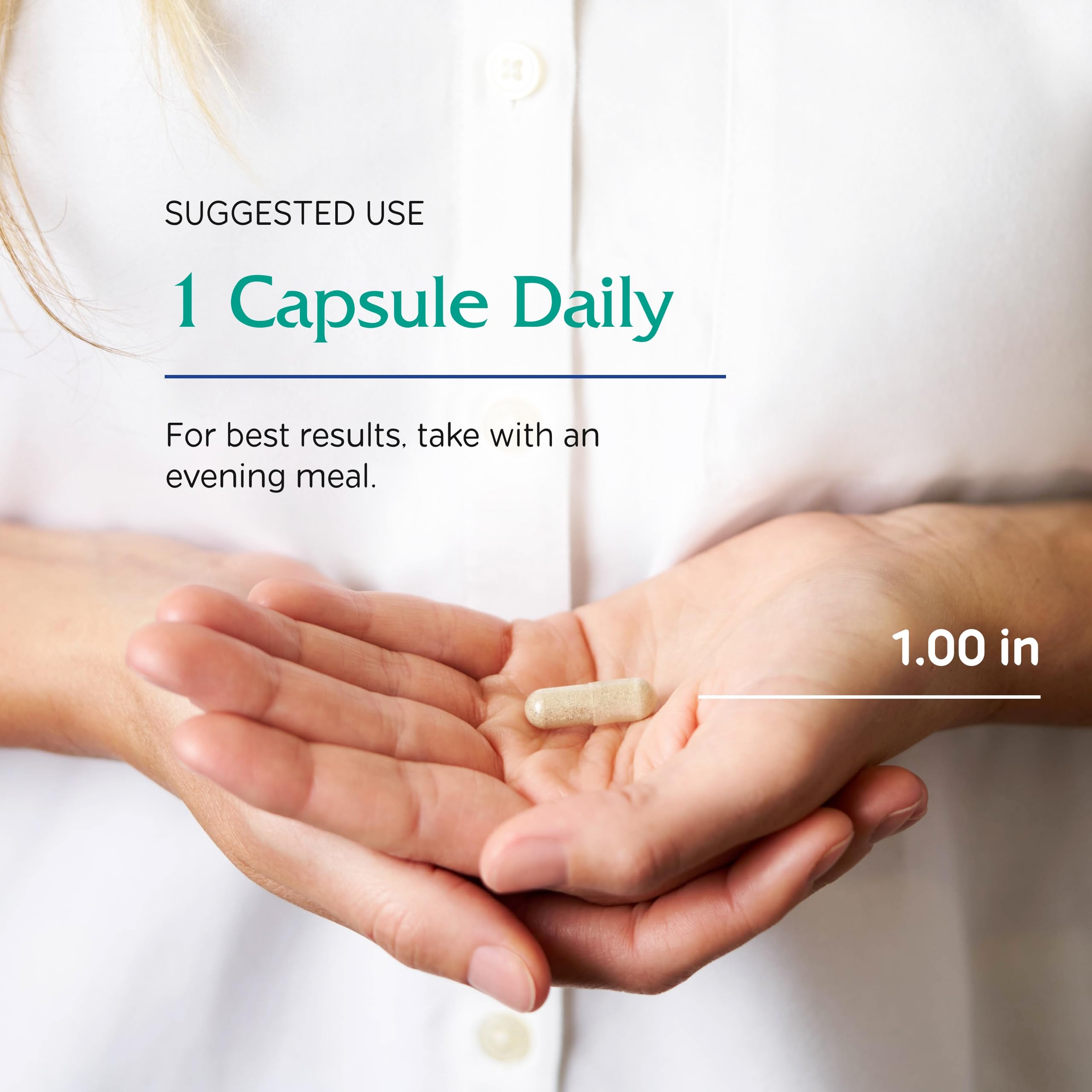 Vitanica Cortisol Relief capsules being poured for easy daily use.