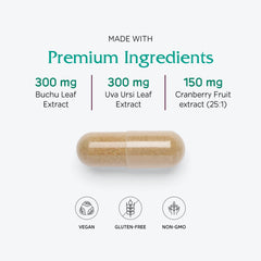 Vitanica CranStat Extra bottle side notes uva-ursi and pipsissewa ingredients.