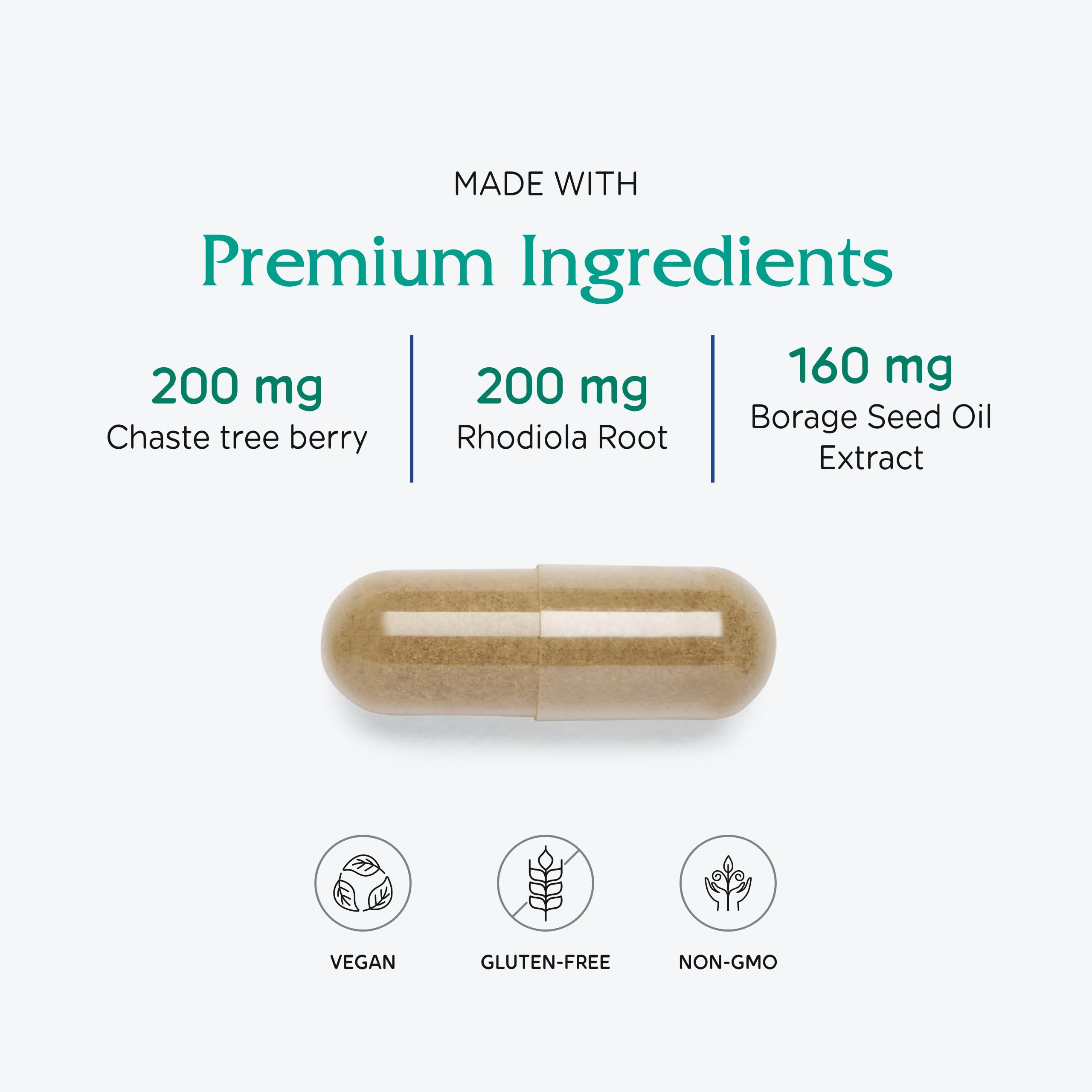 Vitanica FemRebalance herbal blends feature Vitex, Maca, Rhodiola for balance