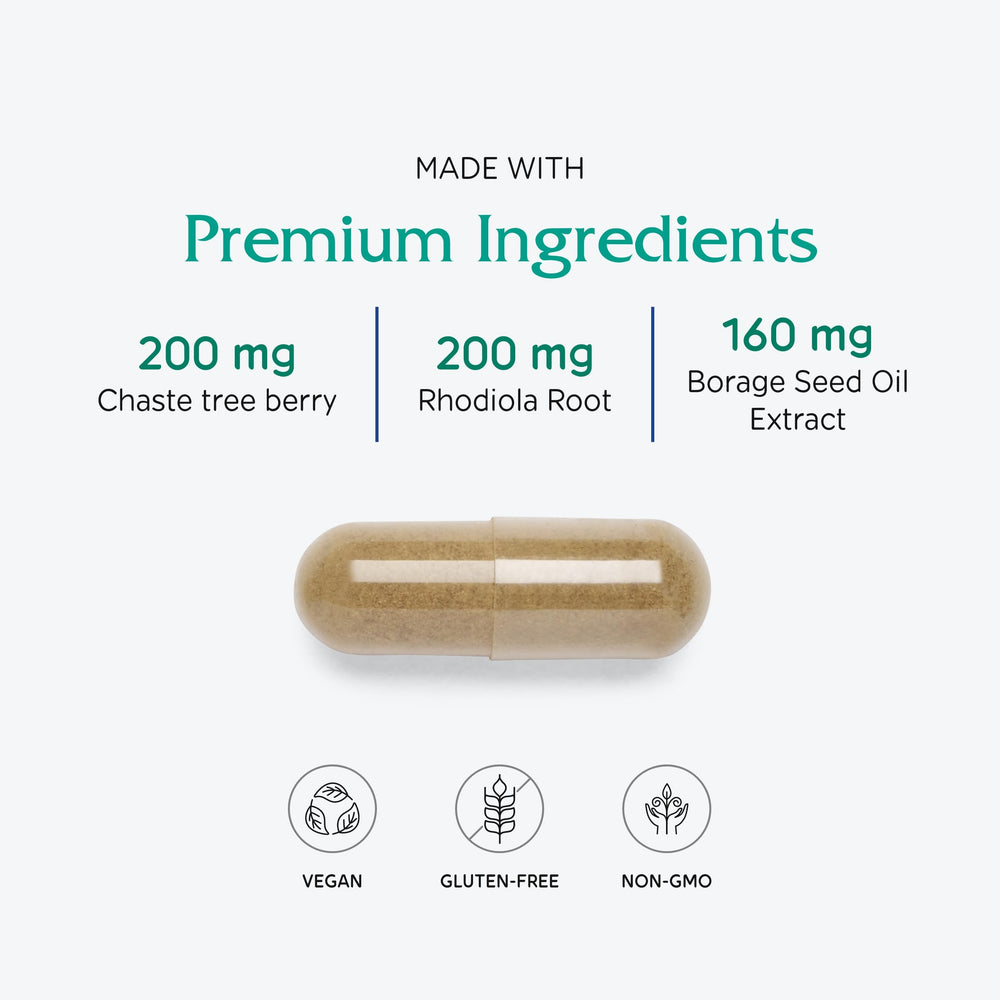 Vitanica FemRebalance herbal blends feature Vitex, Maca, Rhodiola for balance