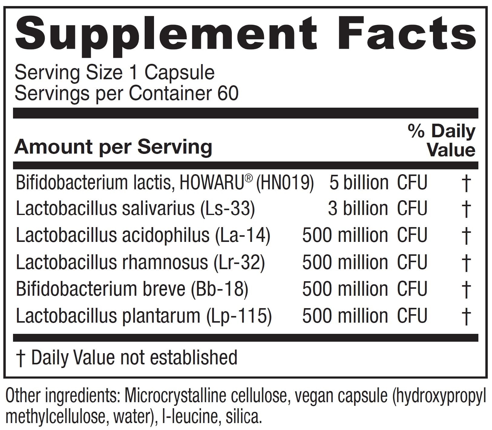 Capsules inside bottle showing 10 billion live organisms per capsule for daily support.