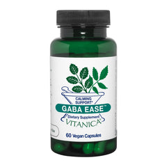 Vitanica GABA Ease bottle front showing vegan calming support during stress.