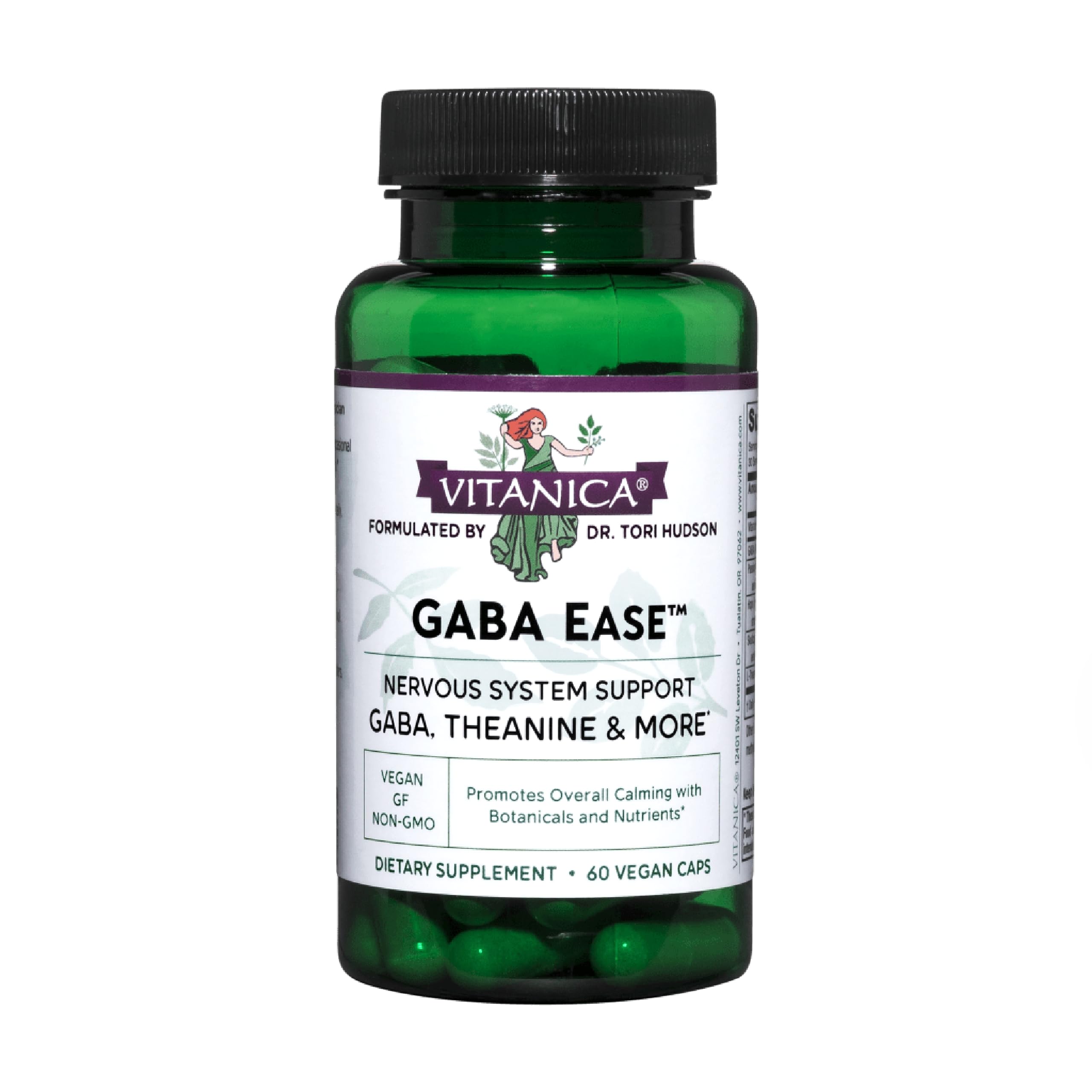 Vitanica GABA Ease bottle pour showcasing calm support for daily routines