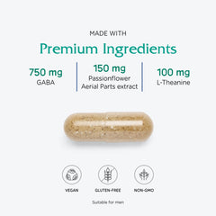 Vitanica GABA Ease bottle being poured to reveal easy-to-take capsules.