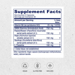 Vitanica GABA Ease capsules closeup highlighting gentle, natural calm aid.