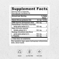 Vitanica GABA Ease front view highlights vegan calming supplement for occasional stress