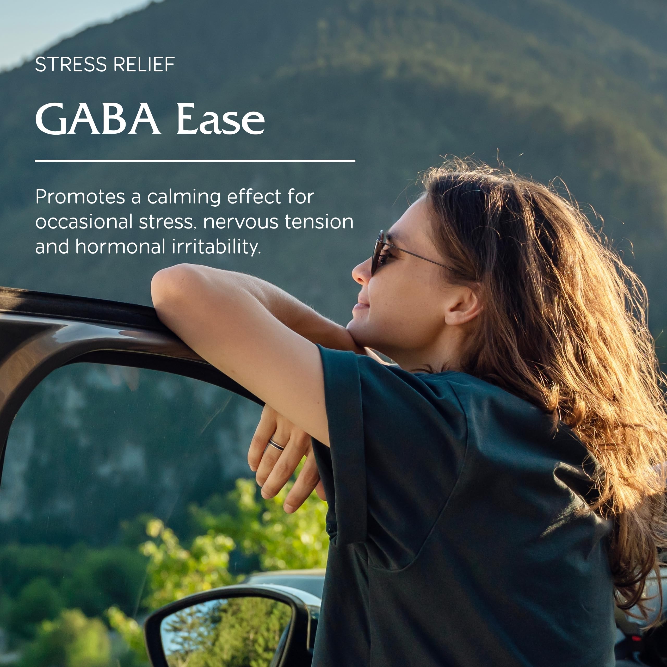 Vitanica GABA Ease label closeup featuring GABA, B6 and L-Theanine details.