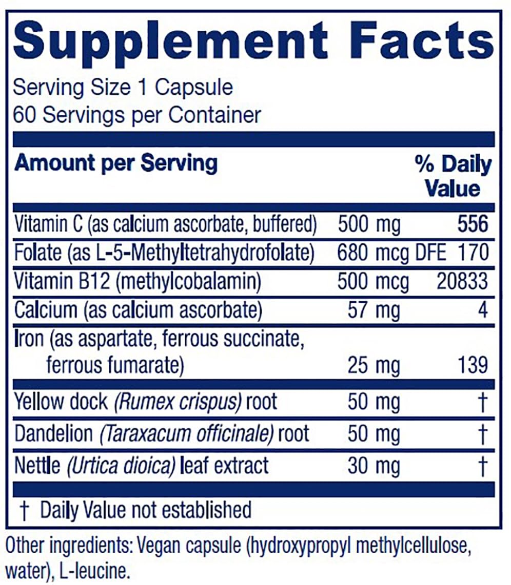 Vitanica Iron Extra bottle back label showing ingredients for informed use