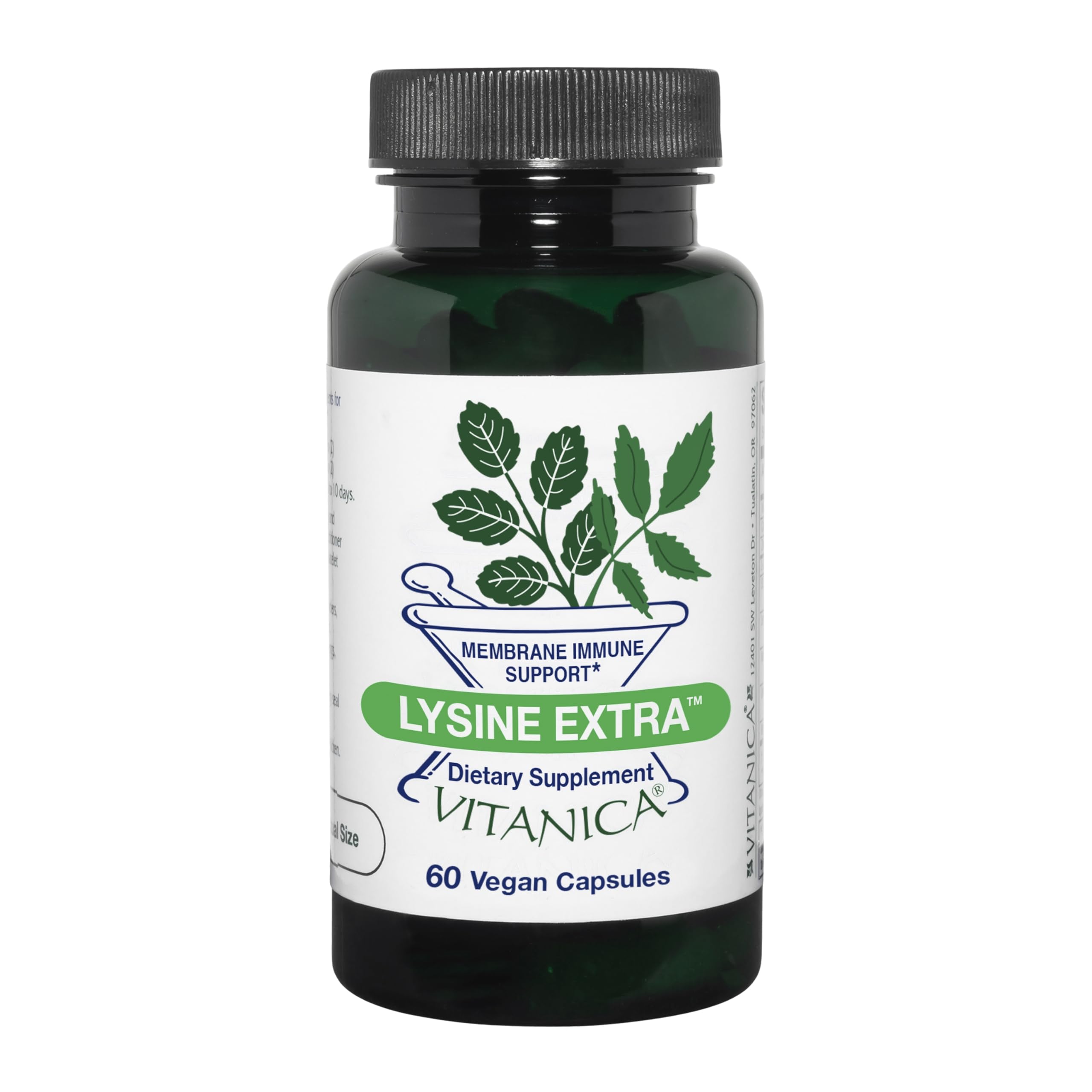 Vitanica Lysine Extra bottle front highlights vegan immune support for daily wellness