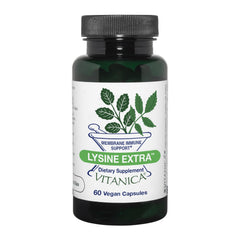 Vitanica Lysine Extra bottle front highlights vegan immune support for daily wellness
