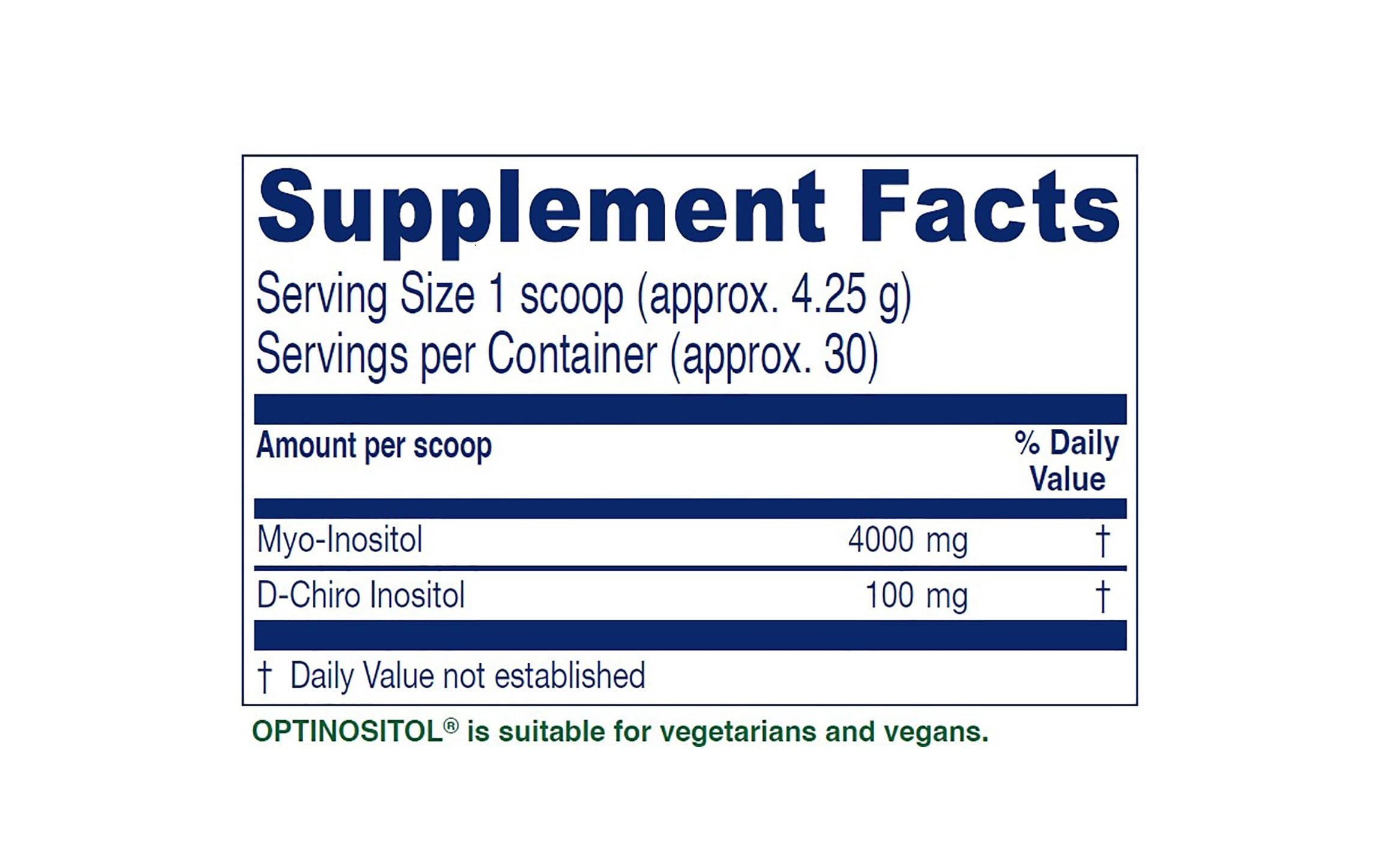 Vitanica Optinositol label lists Myo-Inositol and D-Chiro-Inositol as core ingredients