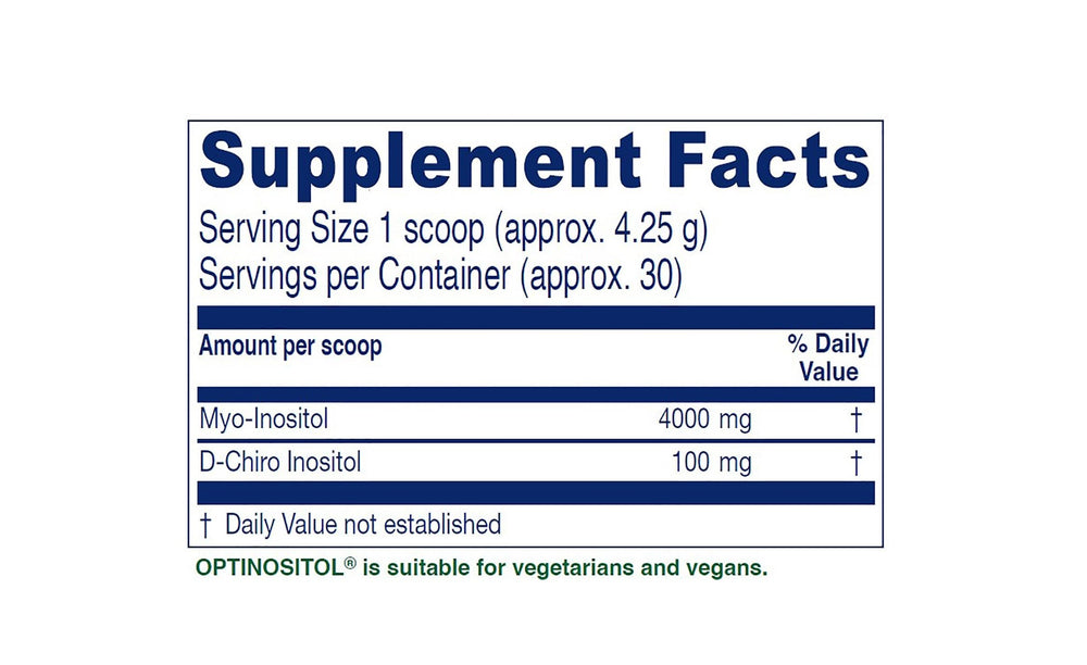 Vitanica Optinositol label lists Myo-Inositol and D-Chiro-Inositol as core ingredients