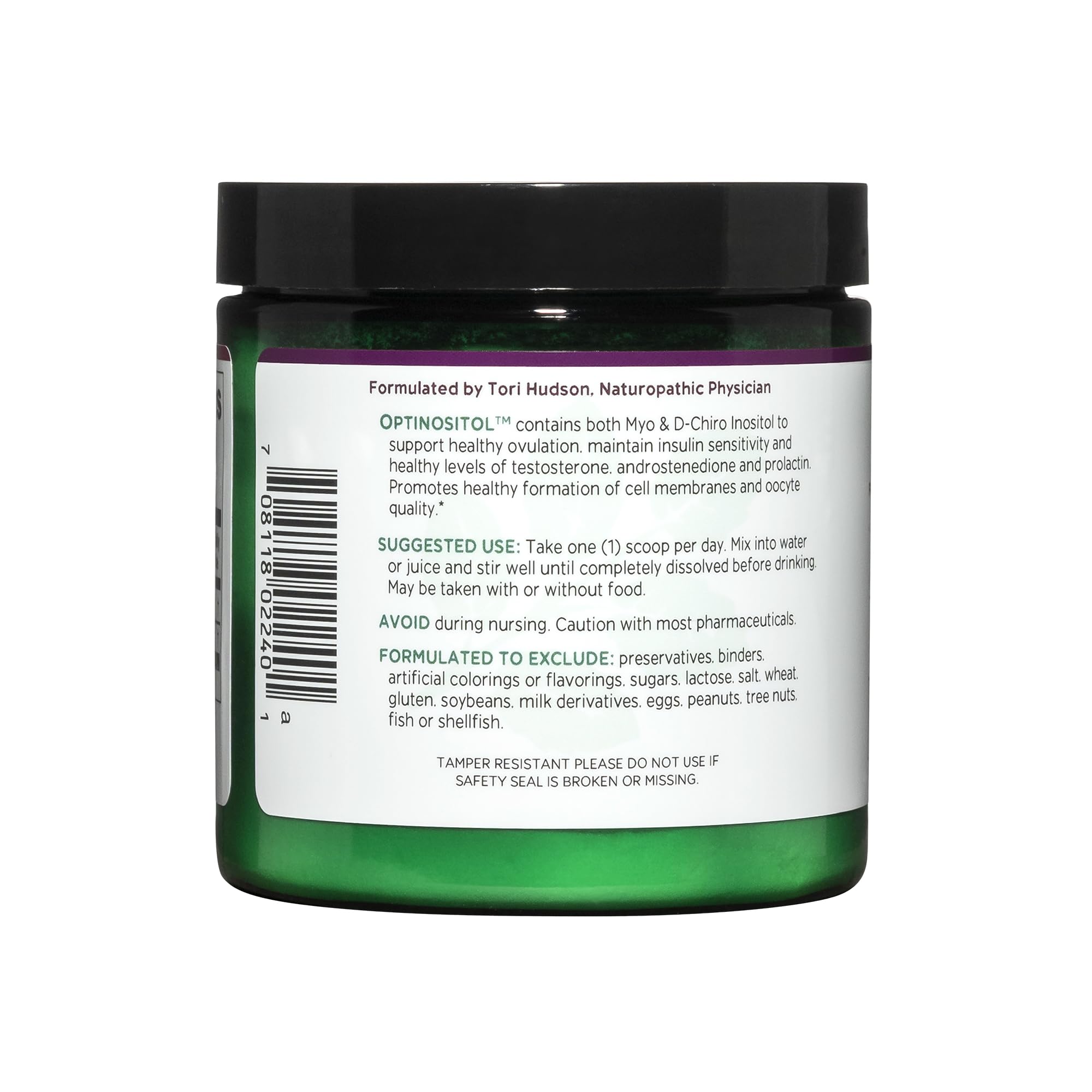 Vitanica Optinositol powder close-up shows fine texture designed for easy mixing.