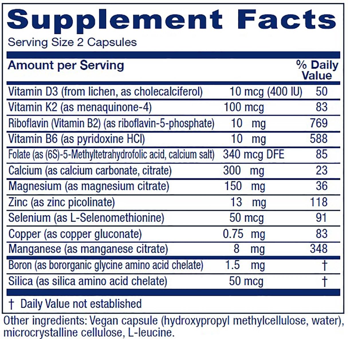 Vitanica OsteoBlend label shows plant-based calcium and vitamin D.