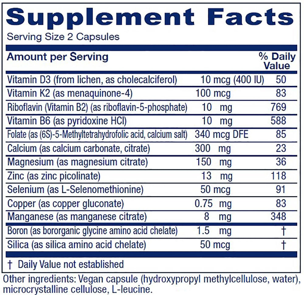 Vitanica OsteoBlend label shows plant-based calcium and vitamin D.