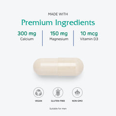 Nutrition facts panel outlining minerals and vitamins for bone support.
