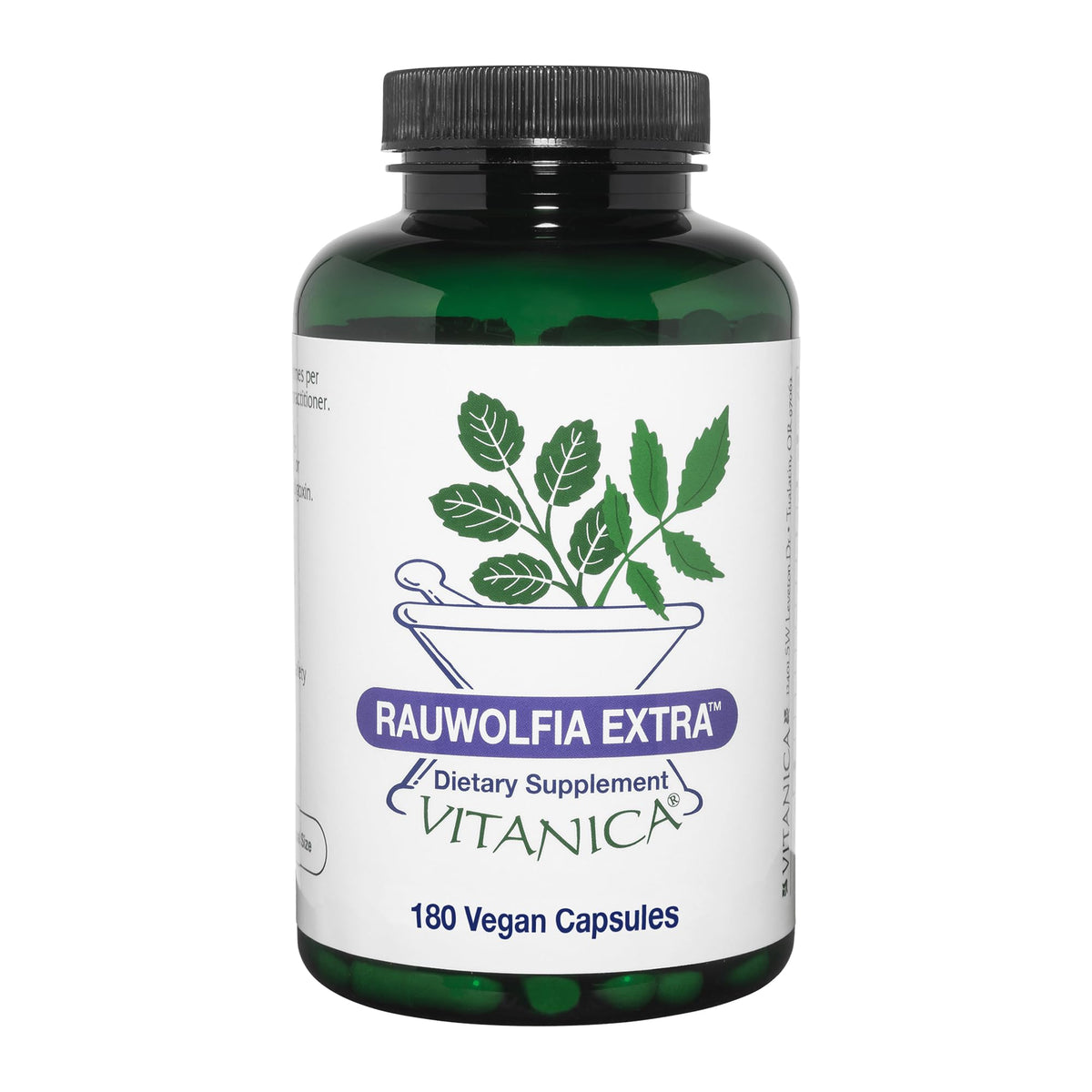 Vitanica Rauwolfia Extra bottle-front promotes cardiovascular support for daily wellness.