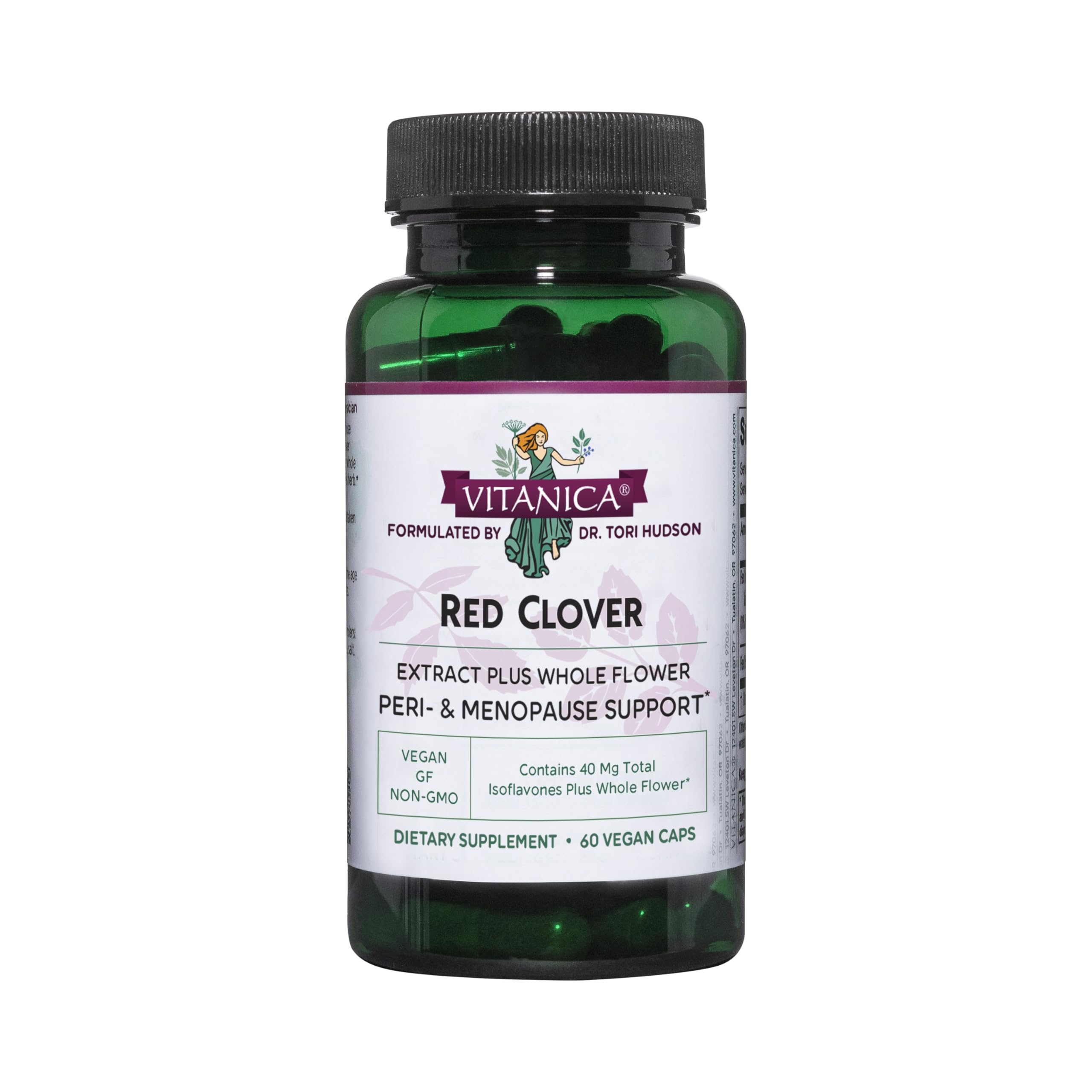 Vitanica Red Clover bottle front for menopause support in daily routine