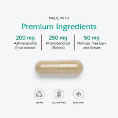 Packaging highlights Relora—magnolia with phellodendron blend from Vitanica.