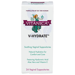 Vitanica V-Hydrate packshot showing plant-based hydration for vaginal comfort