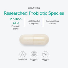 Vitanica V-Probiotics graphic highlighting Lactobacillus rhamnosus and gasseri