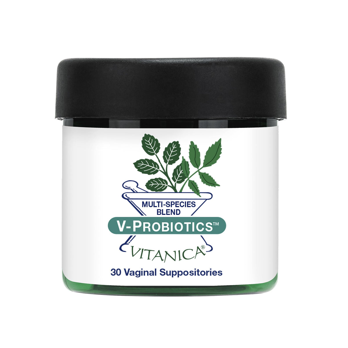 Vitanica V-Probiotics packaging front highlighting professional line and vaginal health support