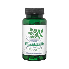 Vitanica Women's Phase I PMS supplement bottle showing vegan formula