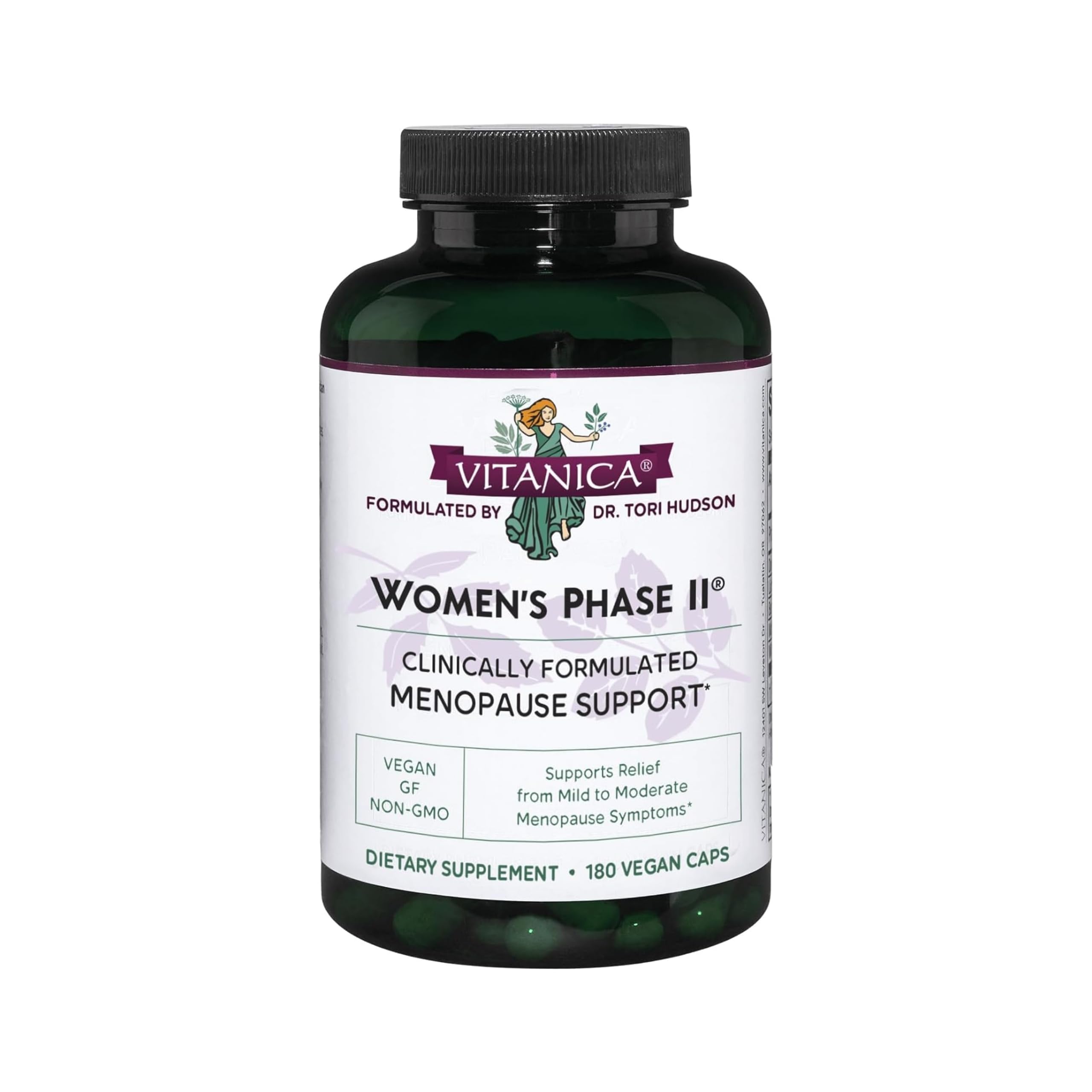 Vitanica Women's Phase II bottle front view for vegan menopause support.