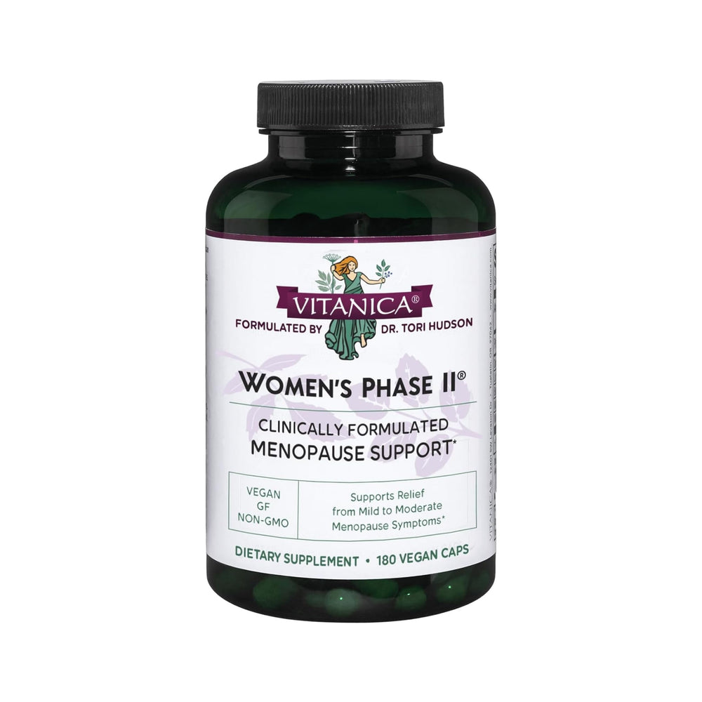 Vitanica Women's Phase II bottle front view for vegan menopause support.