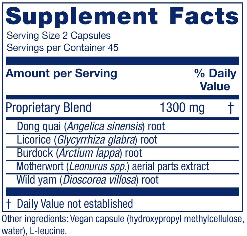 Vitanica Women's Phase II bottle side highlights easy-to-take capsules for perimenopause.
