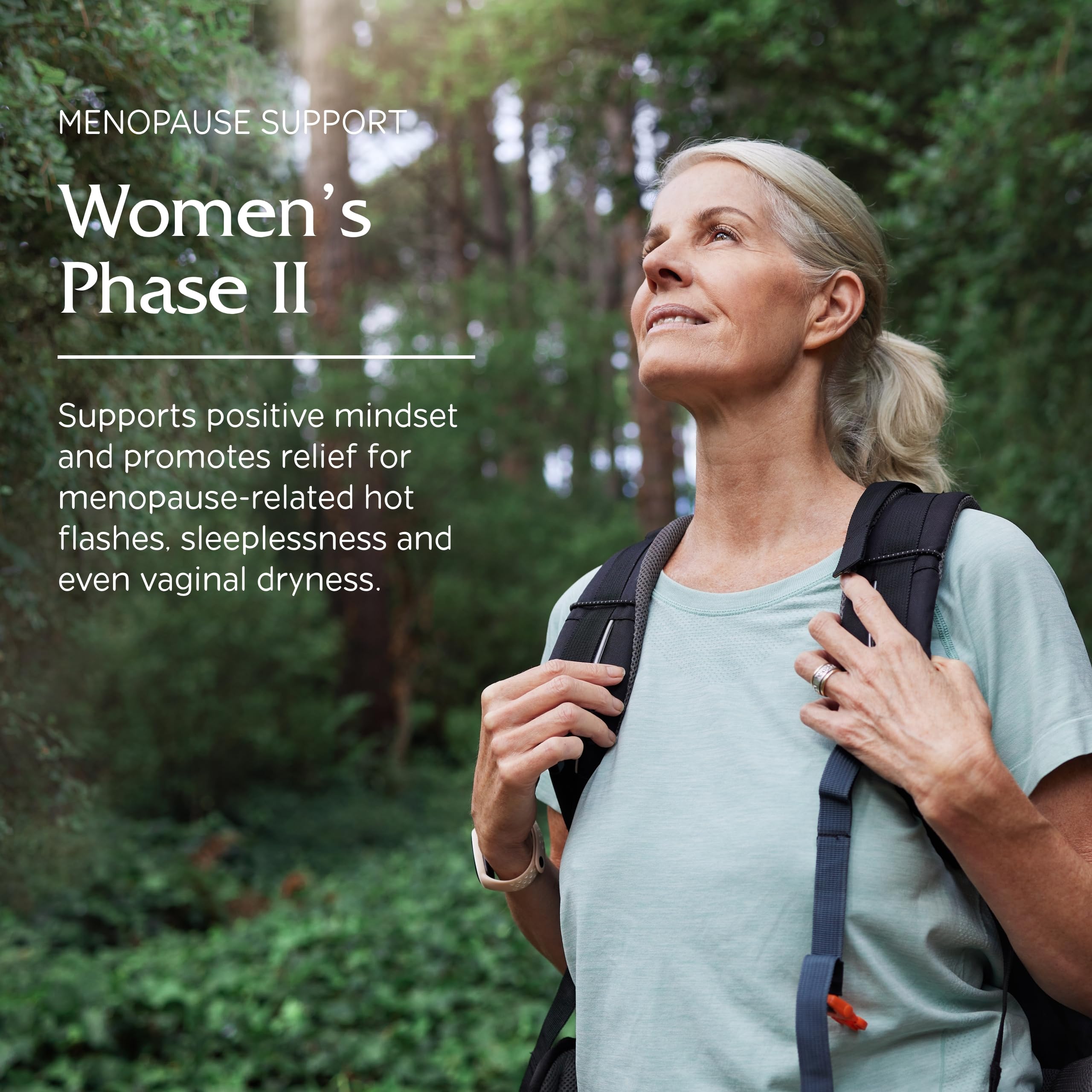 Vitanica Women's Phase II capsules close-up, vegan non-GMO formula.