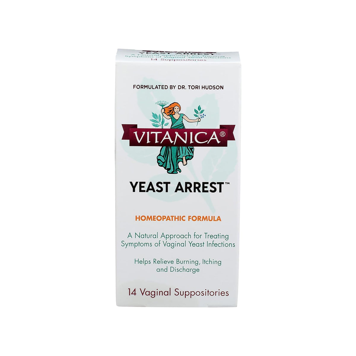 Vitanica Yeast Arrest bottle for at-home vaginal support.