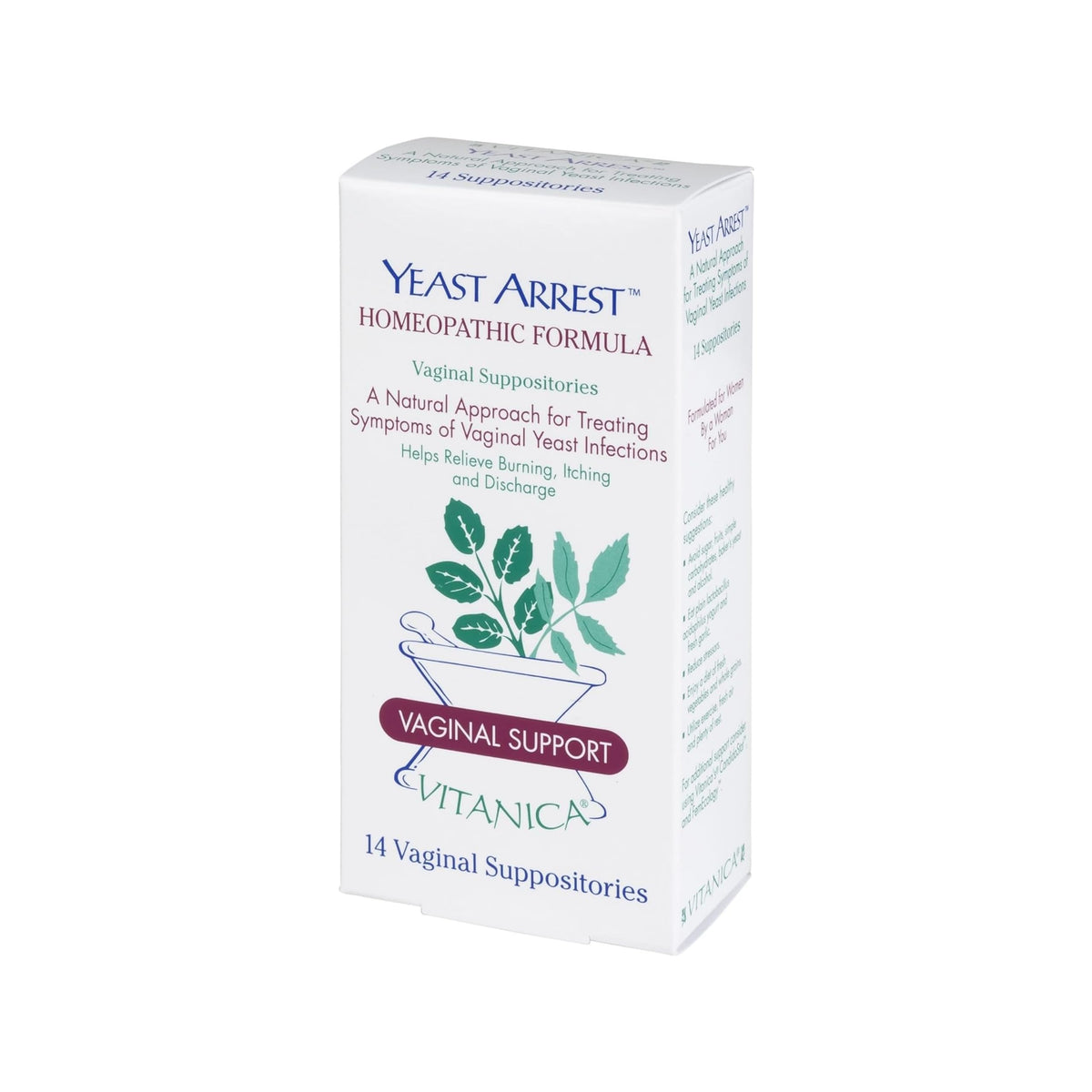 Vitanica Yeast Arrest box packaging for discreet at-home care.