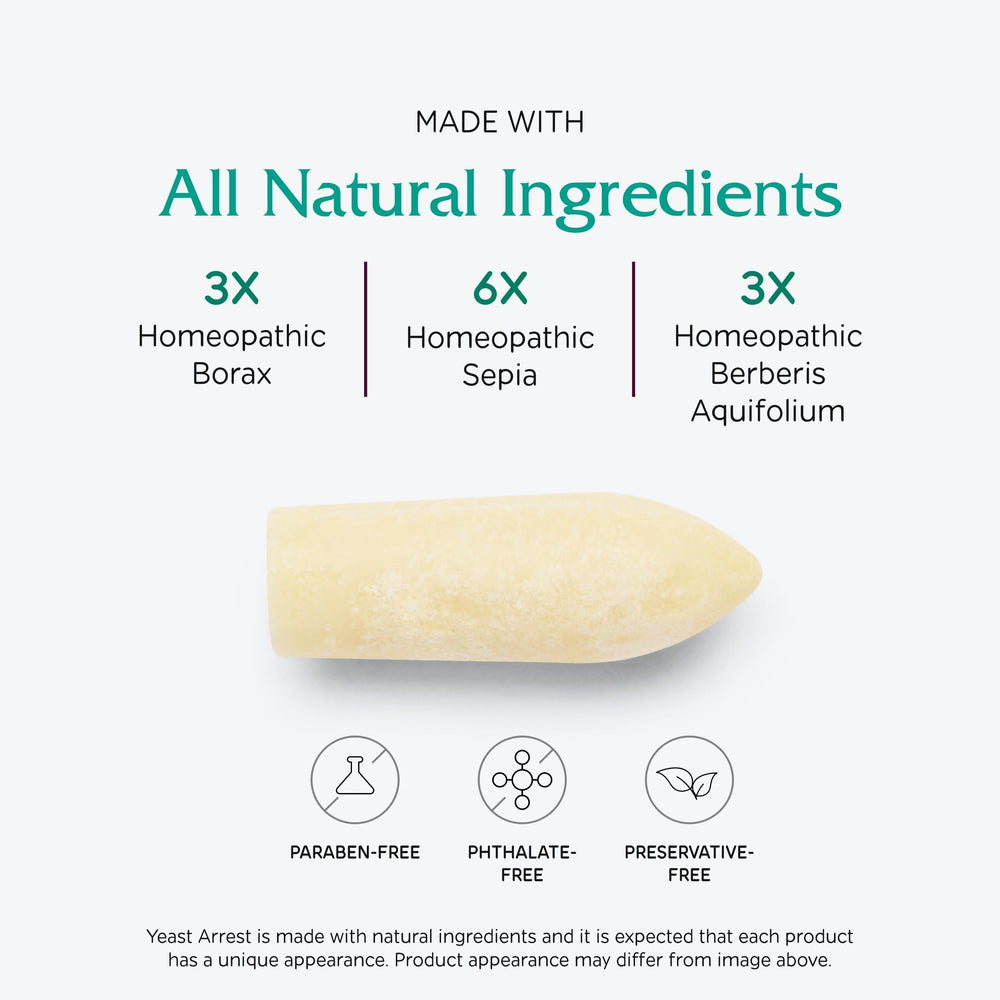Vitanica Yeast Arrest suppositories close-up with smooth texture.