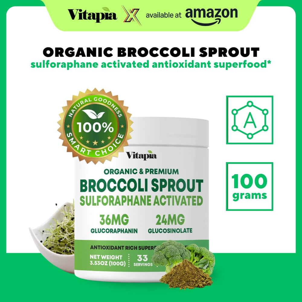 VITAPIA broccoli sprout powder scoop ready to measure for easy daily intake.