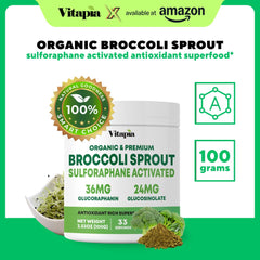 VITAPIA broccoli sprout powder scoop ready to measure for easy daily intake.