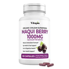 Vitapia Maqui Berry 1000mg bottle shown with capsules for daily use