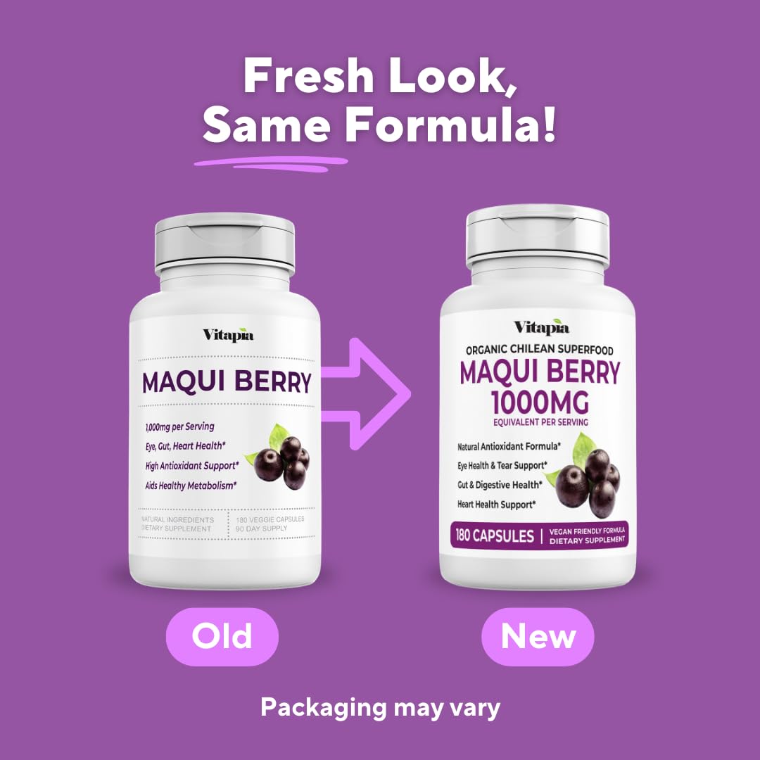 Vitapia Maqui Berry 90-day supply packaging signals long-term use.