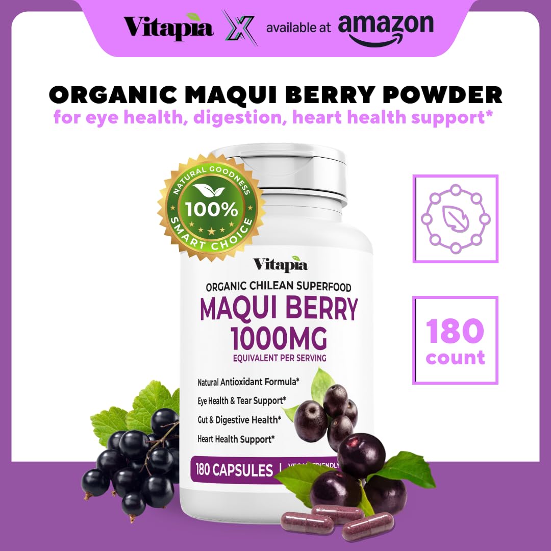 Close-up of Vitapia Maqui Berry capsules ready for daily routine.
