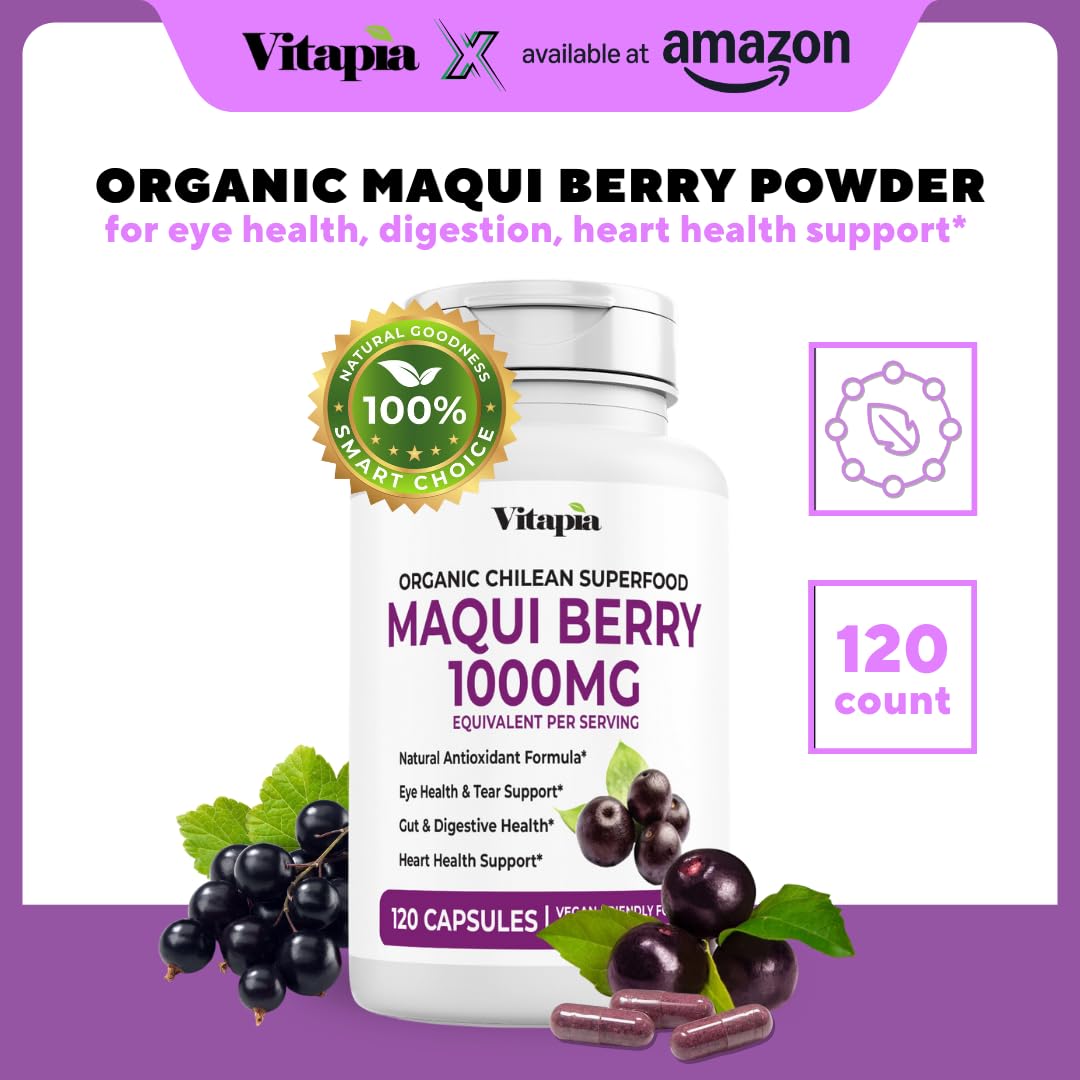 Close-up of Vitapia Maqui Berry capsules for easy swallowing