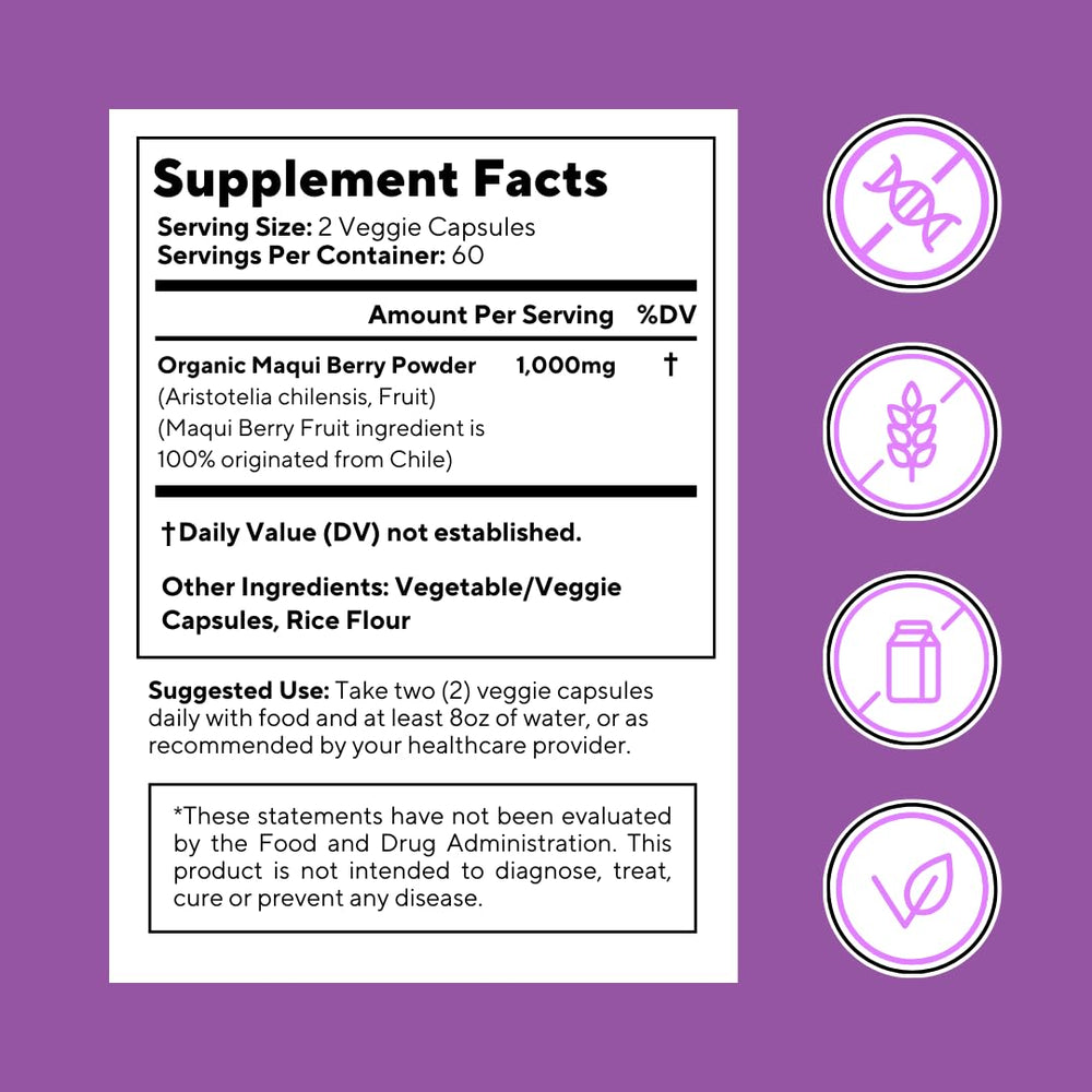 Icons show vegan, non GMO, gluten free compatibility for Vitapia Berry