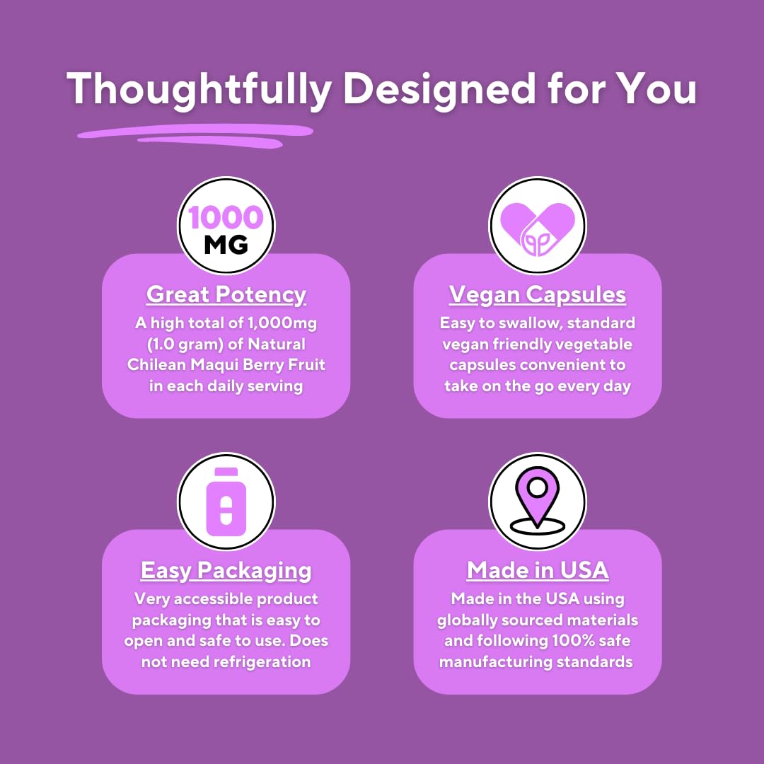 Sustainably sourced Maqui berries label on Vitapia packaging.