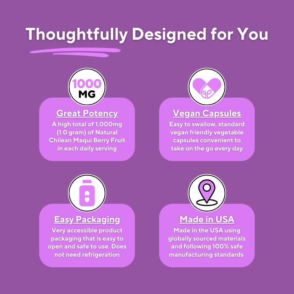 Sustainably sourced Maqui berries label on Vitapia packaging.